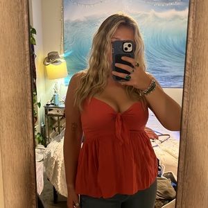 Coral Tie Front Top